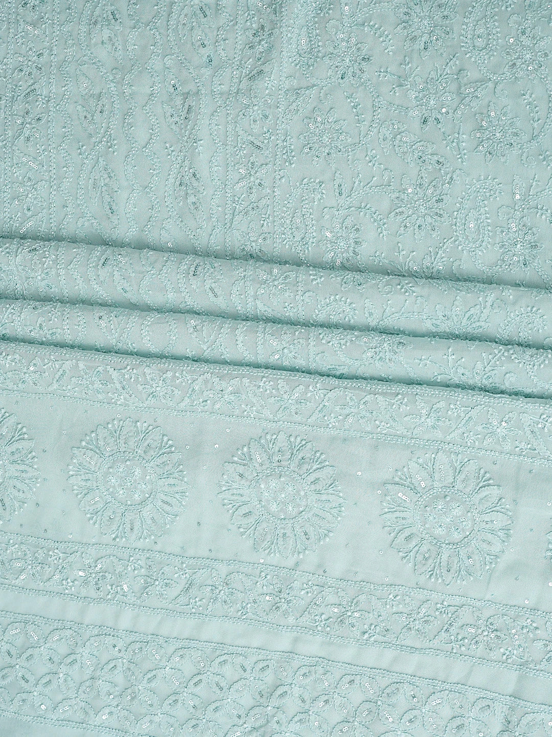 Ada Hand Embroidered Pearl Aqua Green Viscose Georgette Lucknowi Chikankari Unstitched Kurta Dupatta Set With Sequinned Work 01A811762