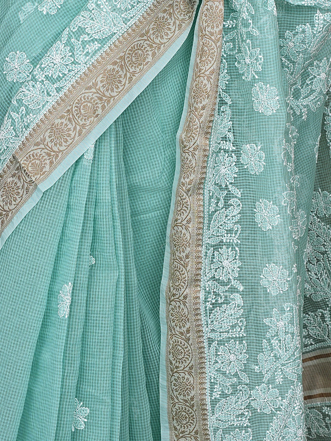 Ada Hand Embroidered Sea Green Chanderi Lucknowi Chikankari Saree With Blouse 01A869703