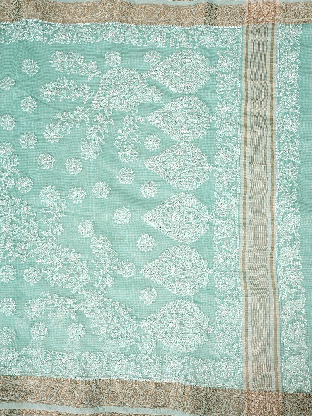 Ada Hand Embroidered Sea Green Chanderi Lucknowi Chikankari Saree With Blouse 01A869703