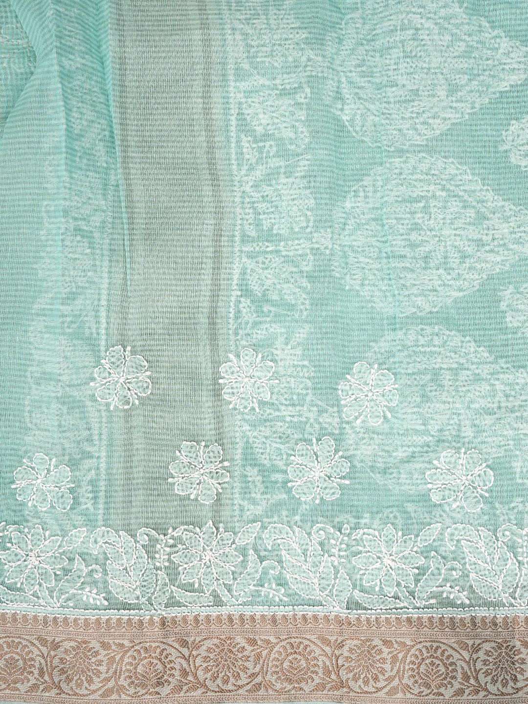 Ada Hand Embroidered Sea Green Chanderi Lucknowi Chikankari Saree With Blouse 01A869703
