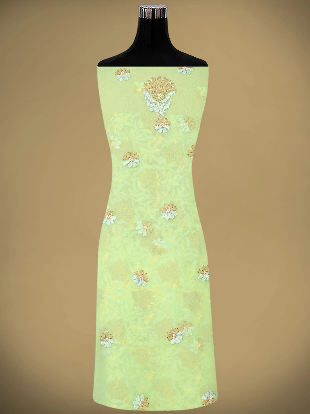 Ada Hand Embroidered Green Georgette Lucknowi Chikankari Unstitched Suit Piece 01A896008