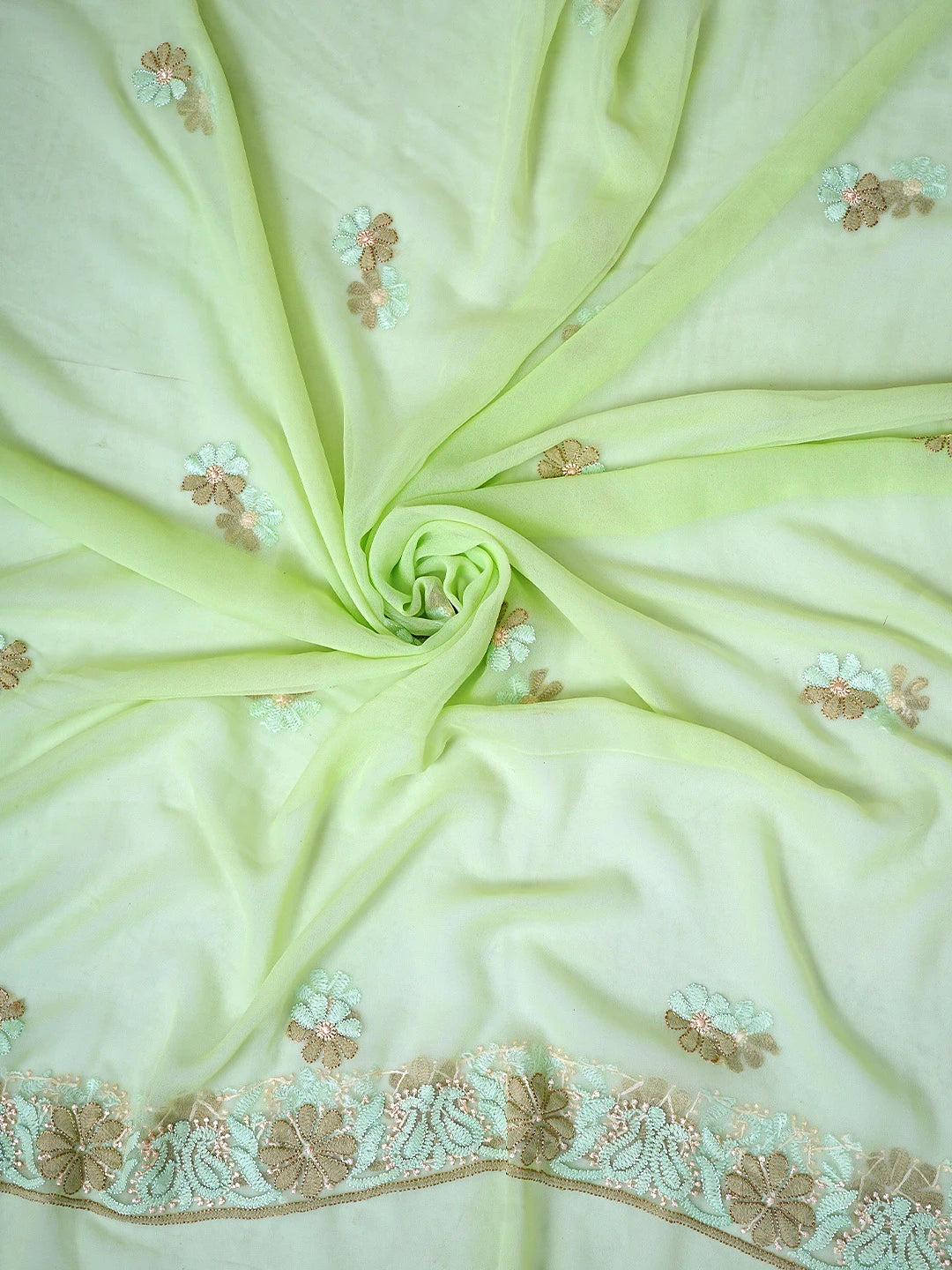 Ada Hand Embroidered Green Georgette Lucknowi Chikankari Unstitched Suit Piece 01A896008