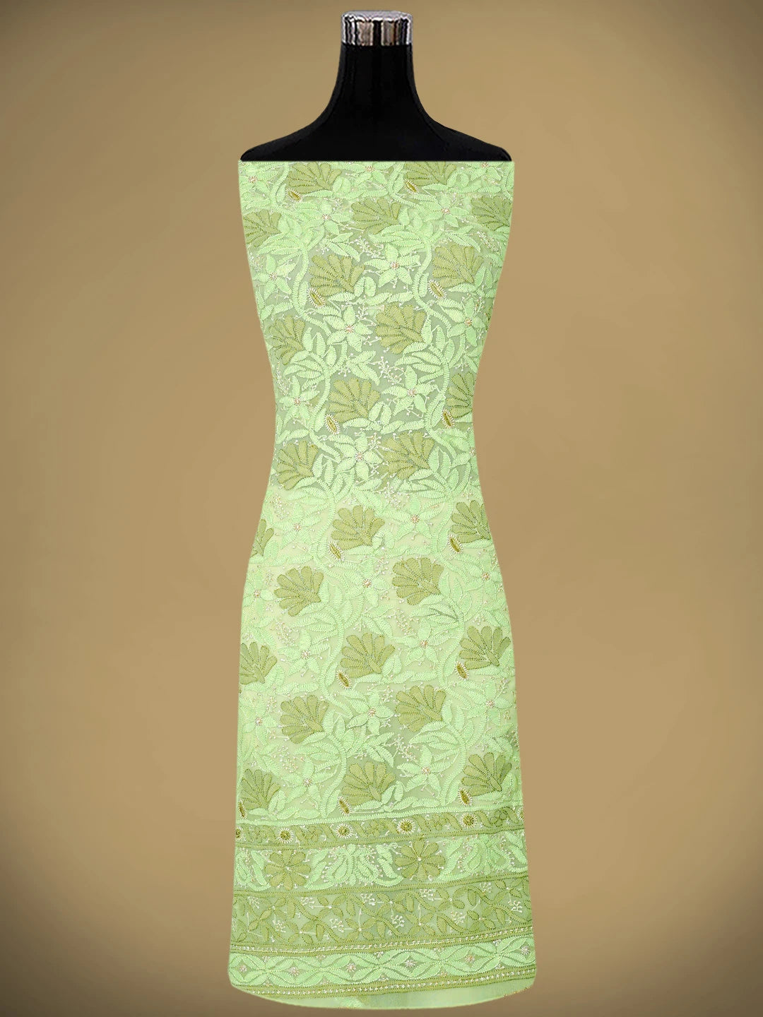 Ada Hand Embroidered Green Georgette Lucknowi Chikankari Unstitched Suit Piece 01A896008