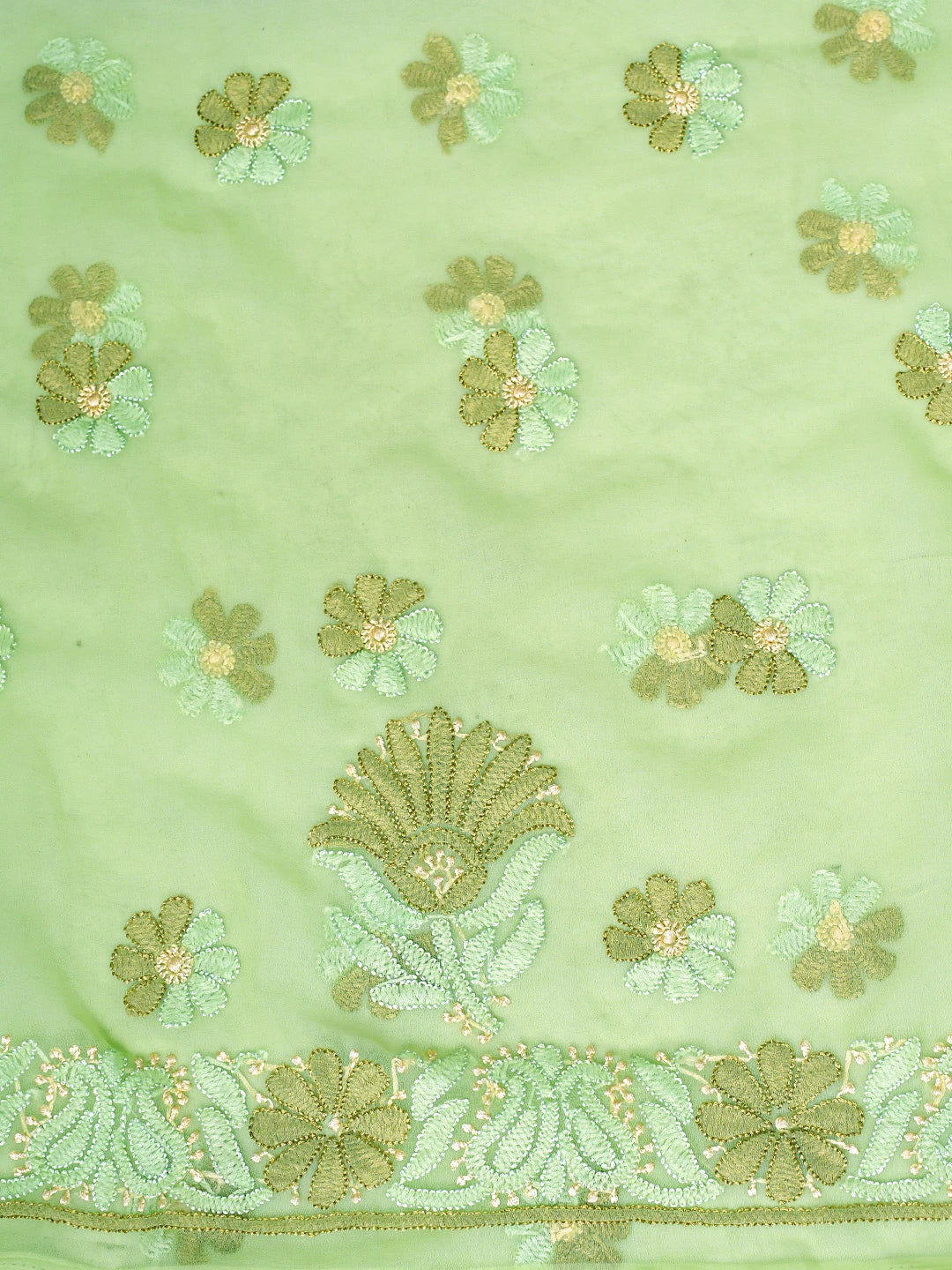 Ada Hand Embroidered Green Georgette Lucknowi Chikankari Unstitched Suit Piece 01A896008