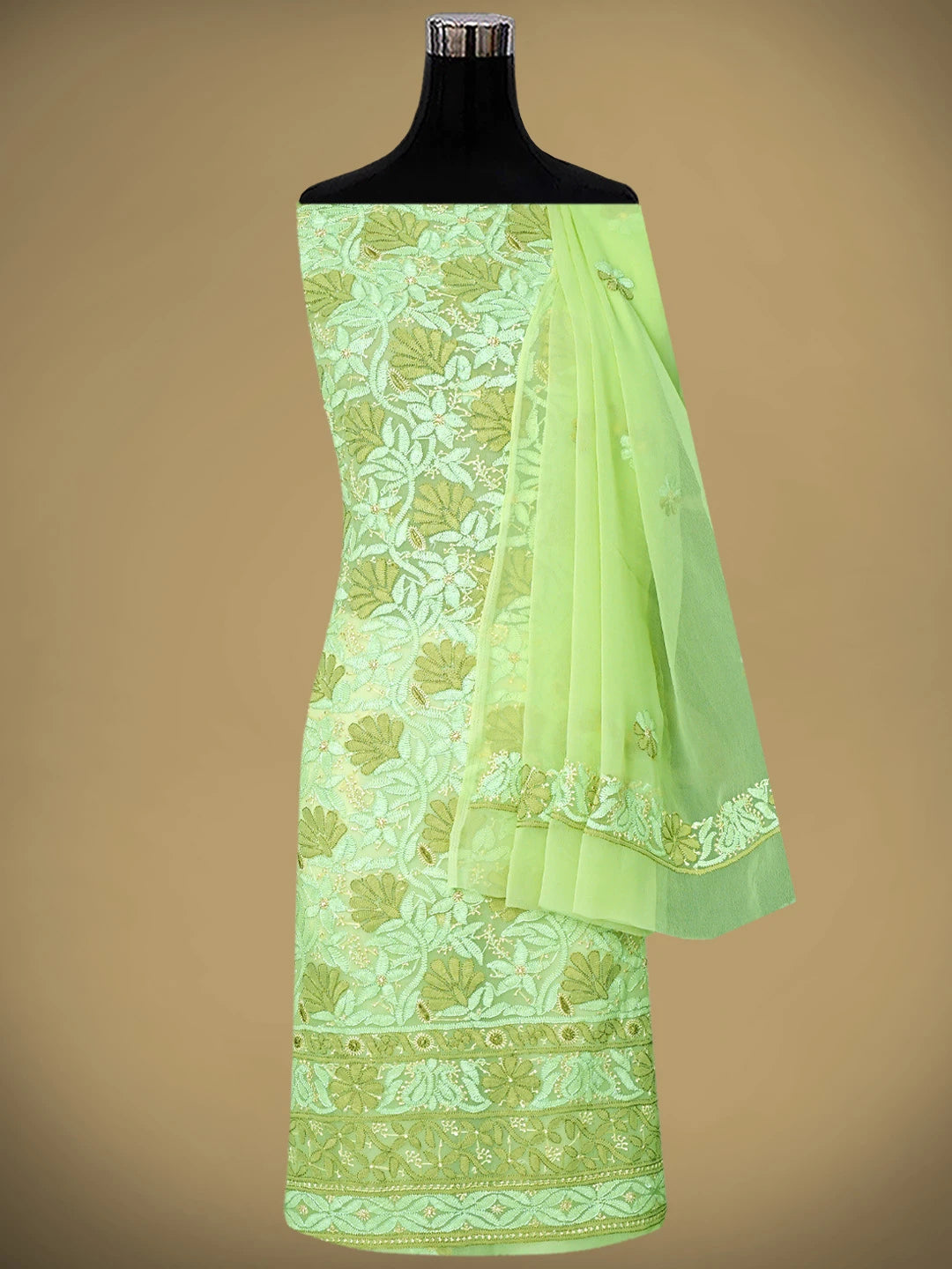 Ada Hand Embroidered Green Georgette Lucknowi Chikankari Unstitched Suit Piece 01A896008