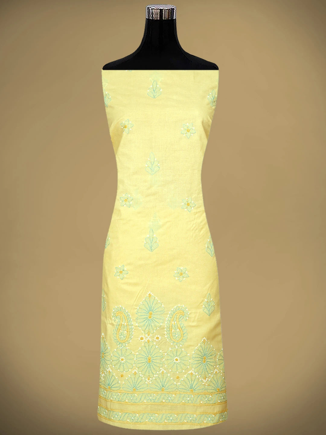 Ada Hand Embroidered Yellow Cotton Lucknowi Chikankari Unstitched Suit Piece 01A879364