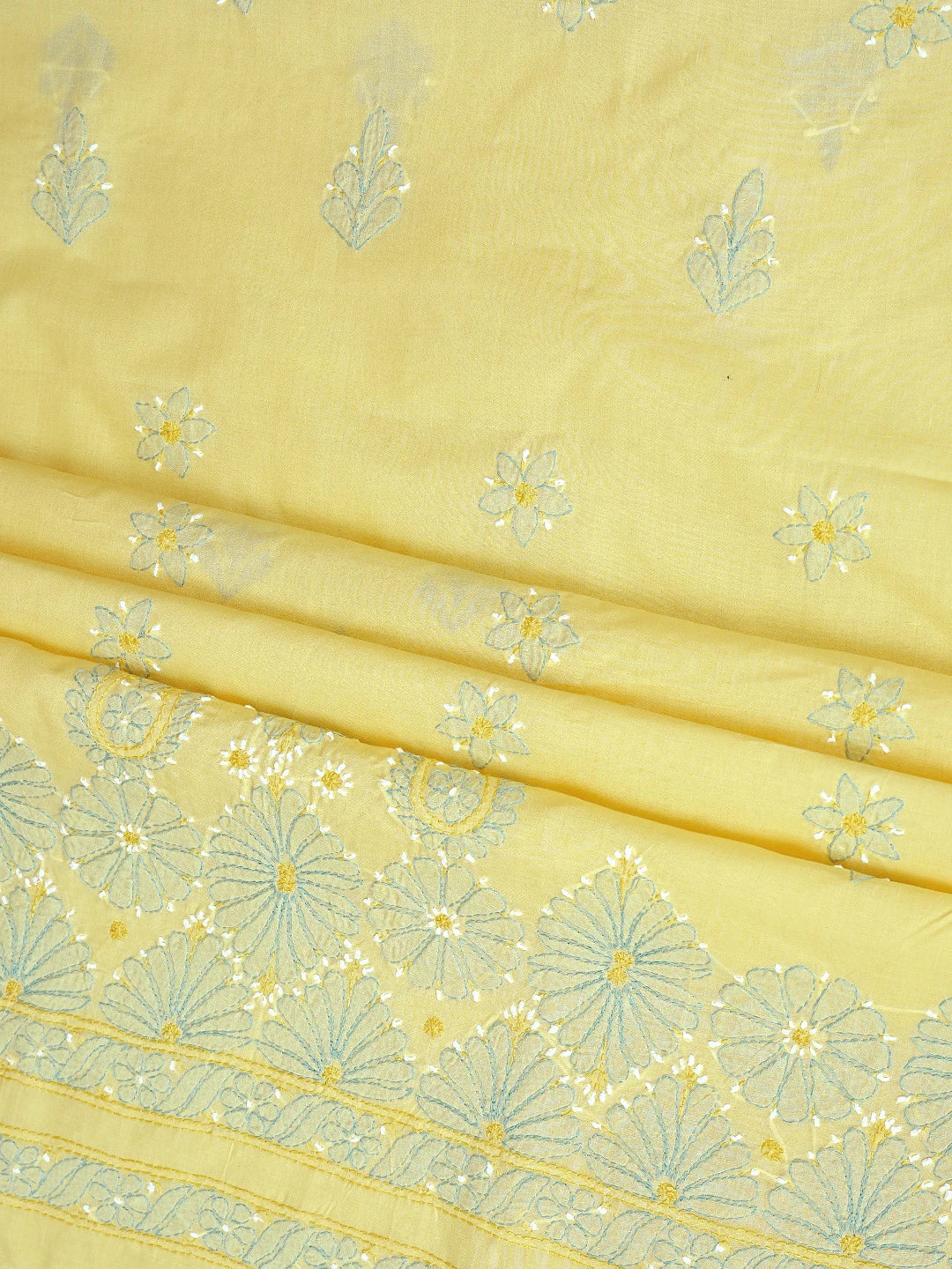 Ada Hand Embroidered Yellow Cotton Lucknowi Chikankari Unstitched Suit Piece 01A879364