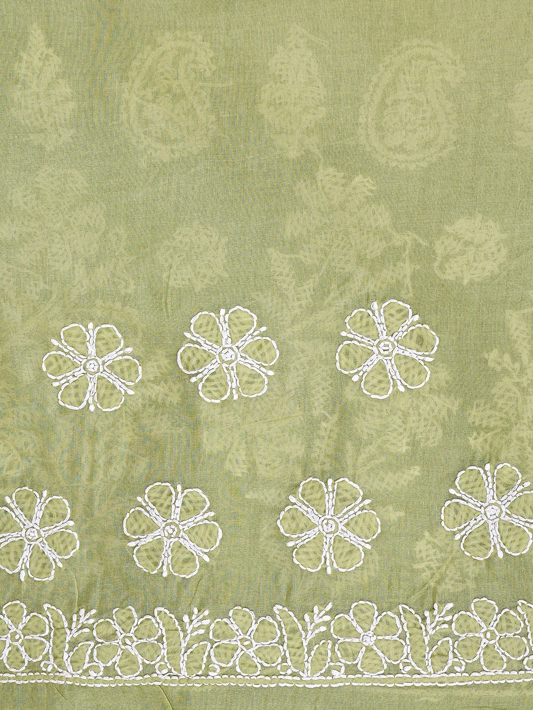 Ada Hand Embroidered Green Cotton Lucknowi Chikankari Saree With Blouse 01A890985