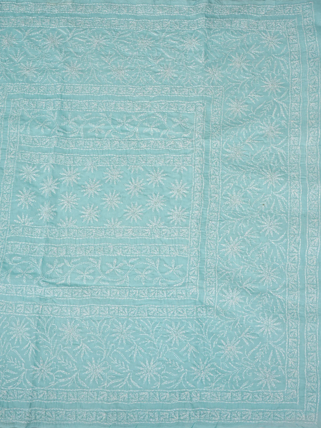 Ada Hand Embroidered Blue Cotton Lucknowi Chikankari Saree With Blouse 01A873377