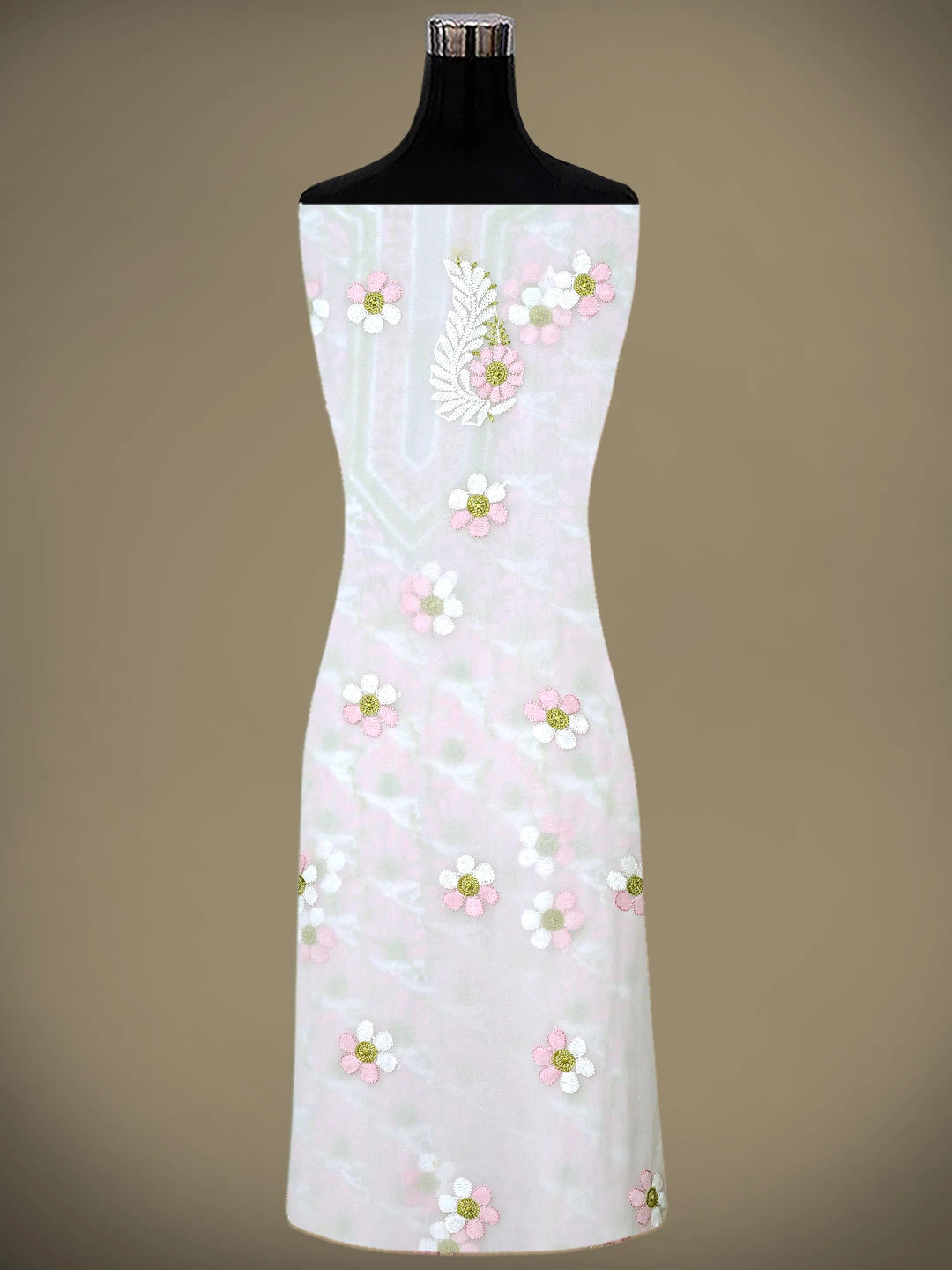 Ada Hand Embroidered Floral White Georgette Lucknowi Chikankari Unstitched Suit Piece 01A884035