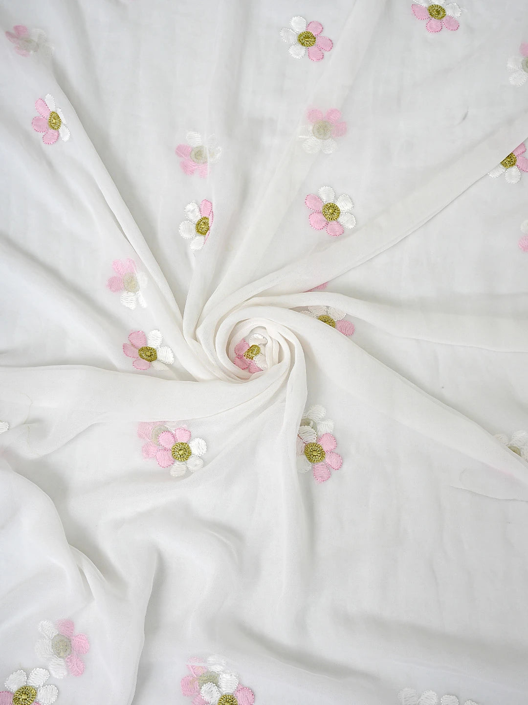 Ada Hand Embroidered Floral White Georgette Lucknowi Chikankari Unstitched Suit Piece 01A884035