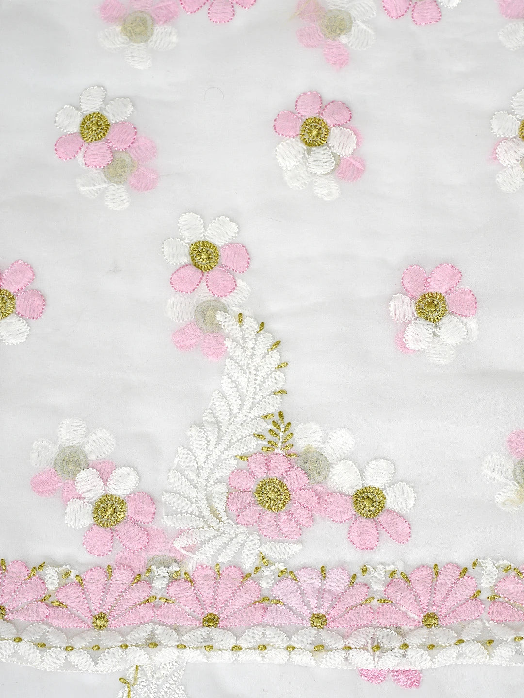 Ada Hand Embroidered Floral White Georgette Lucknowi Chikankari Unstitched Suit Piece 01A884035