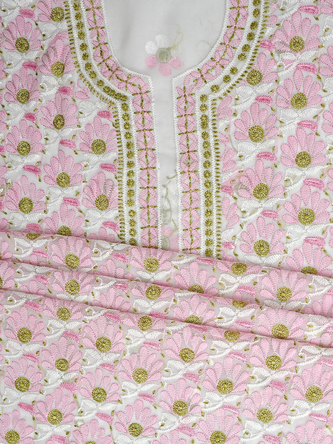 Ada Hand Embroidered Floral White Georgette Lucknowi Chikankari Unstitched Suit Piece 01A884035