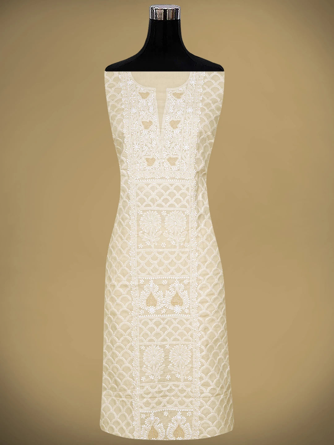 Ada Hand Embroidered Fawn Cotton Lucknowi Chikankari Unstitched Suit Piece 01A869321