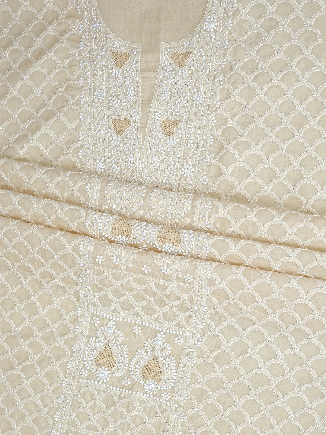 Ada Hand Embroidered Fawn Cotton Lucknowi Chikankari Unstitched Suit Piece 01A869321