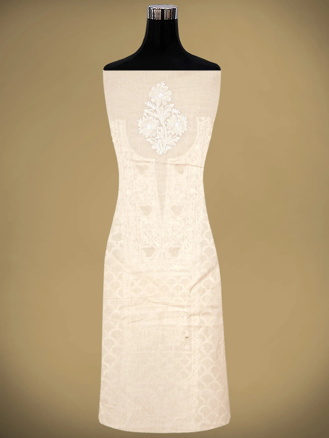 Ada Hand Embroidered Fawn Cotton Lucknowi Chikankari Unstitched Suit Piece 01A869321