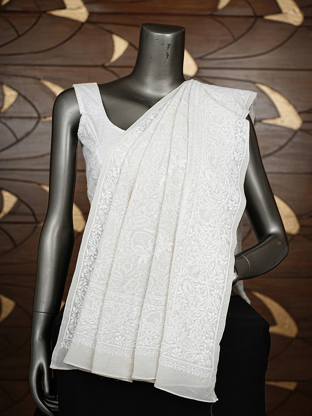 Ada Hand Embroidered White Pure Georgette Lucknowi Chikankari Dupatta 01A681374