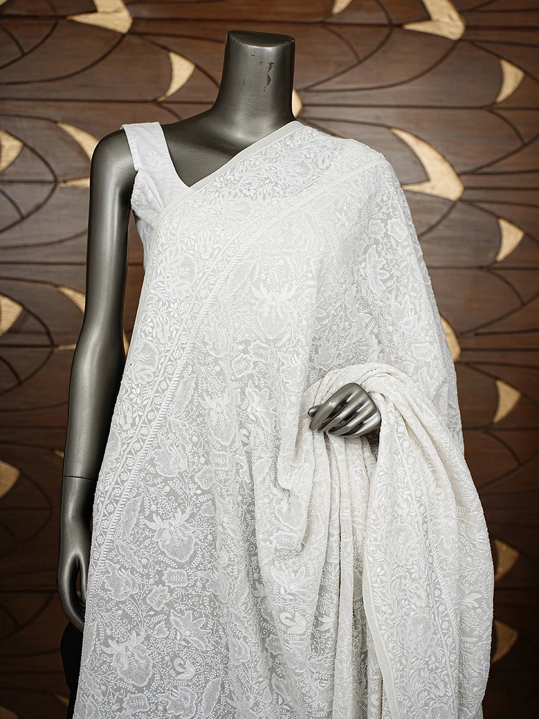 Ada Hand Embroidered White Pure Georgette Lucknowi Chikankari Dupatta 01A681374