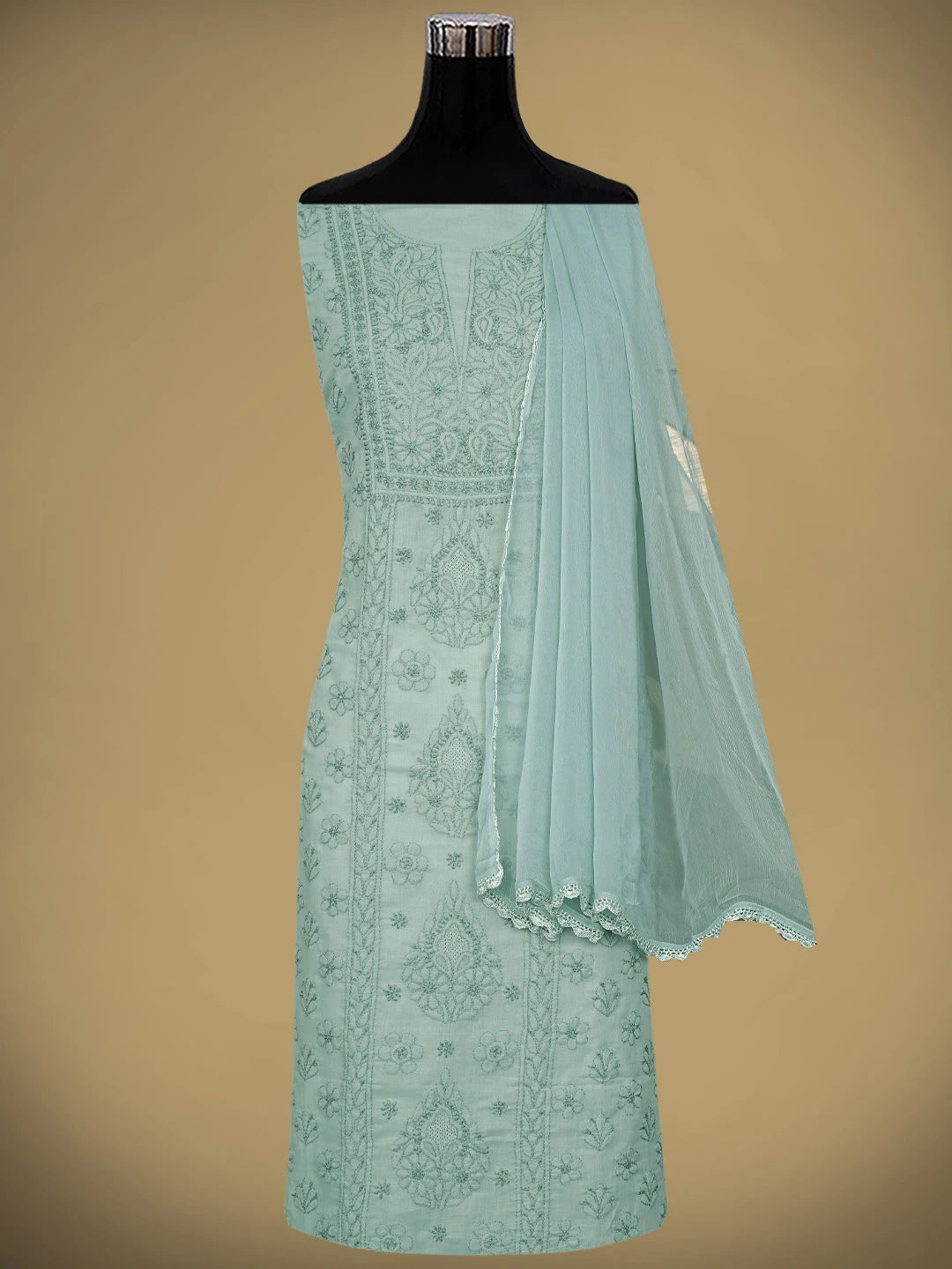 Ada Hand Embroidered Ash Grey Cotton Lucknowi Chikankari Unstitched Suit Piece 01A869396