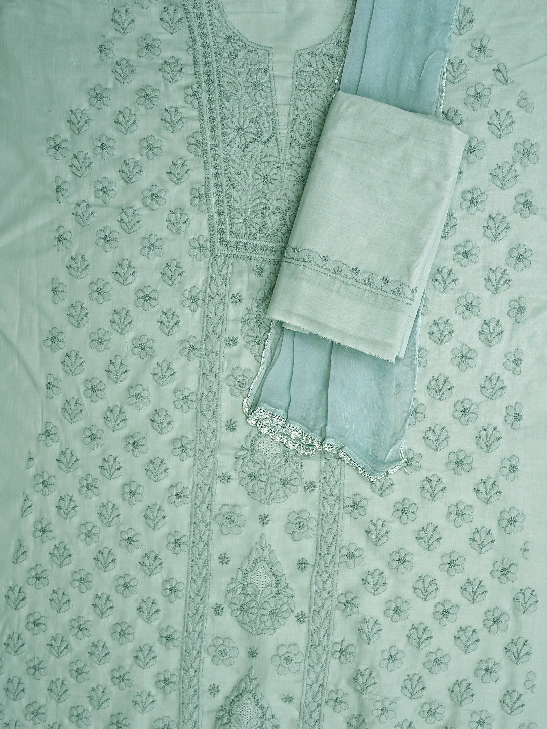 Ada Hand Embroidered Ash Grey Cotton Lucknowi Chikankari Unstitched Suit Piece 01A869396