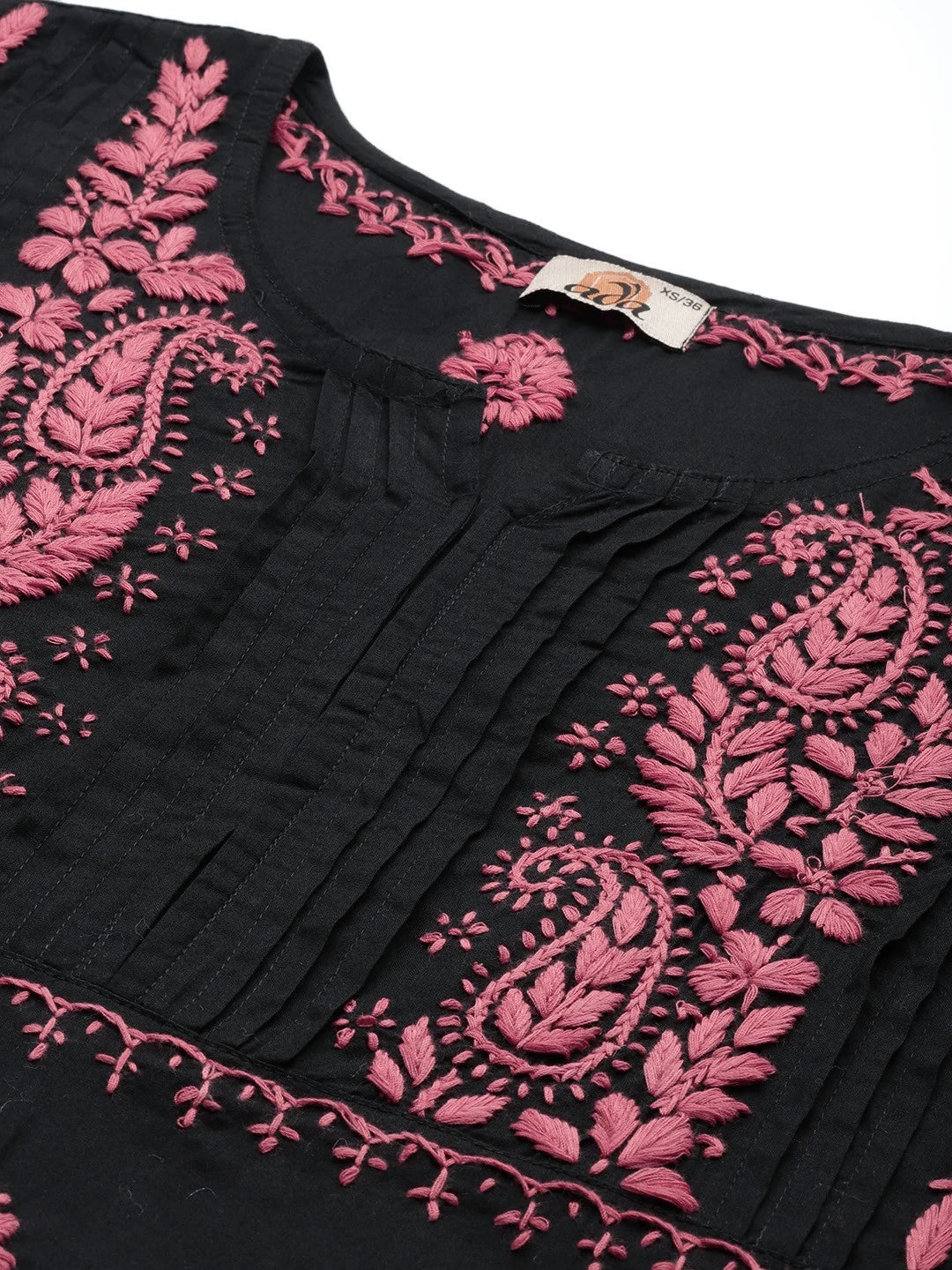 Ada Hand Embroidered Black Cotton Lucknowi Chikankari Straight Kurta A411435