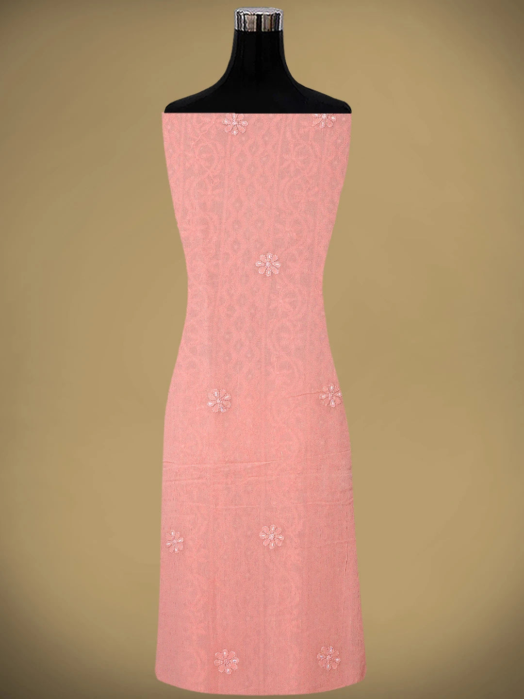 Ada Hand Embroidered Coral Pink Viscose Georgette Lucknowi Chikankari Unstitched Kurta Dupatta Set With Sequinned Work 01A806931