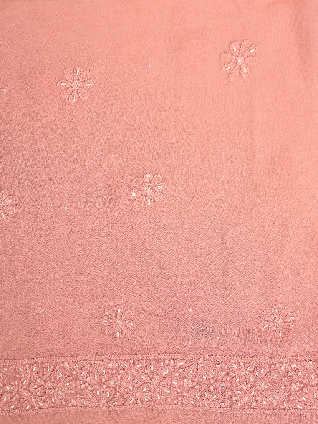 Ada Hand Embroidered Coral Pink Viscose Georgette Lucknowi Chikankari Unstitched Kurta Dupatta Set With Sequinned Work 01A806931