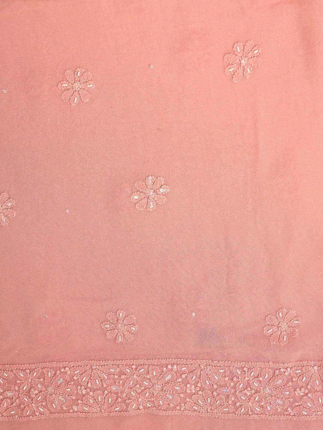 Ada Hand Embroidered Coral Pink Viscose Georgette Lucknowi Chikankari Unstitched Kurta Dupatta Set With Sequinned Work 01A806931