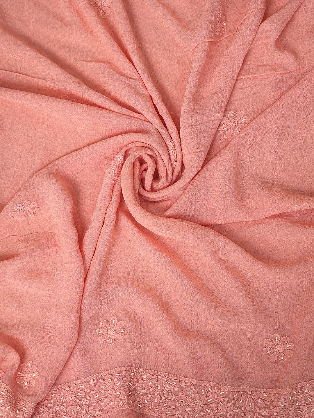 Ada Hand Embroidered Coral Pink Viscose Georgette Lucknowi Chikankari Unstitched Kurta Dupatta Set With Sequinned Work 01A806931