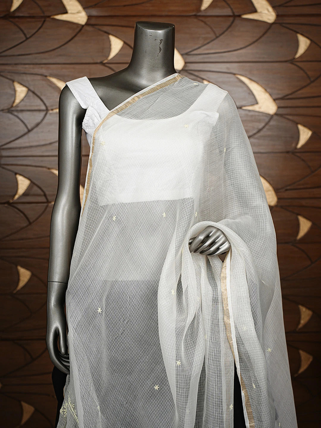 Ada Hand Embroidered White Kota Silk Lucknowi Chikankari Dupatta 01A737356
