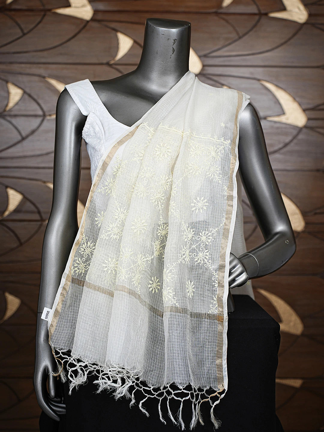 Ada Hand Embroidered White Kota Silk Lucknowi Chikankari Dupatta 01A737356