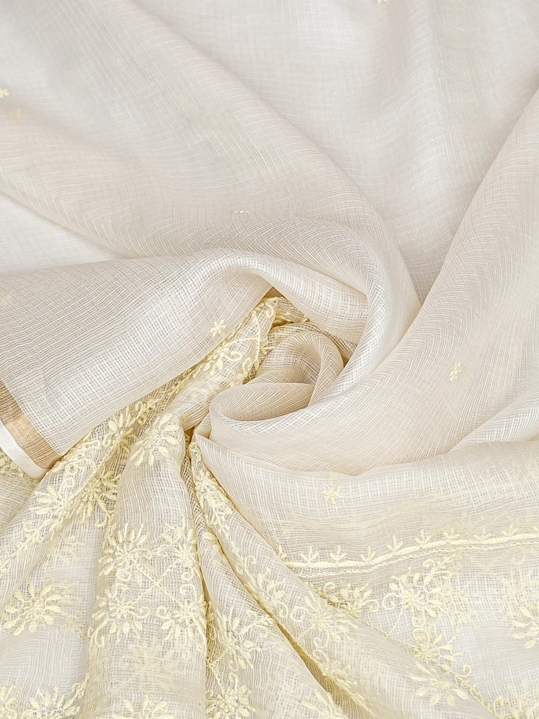 Ada Hand Embroidered White Kota Silk Lucknowi Chikankari Dupatta 01A737356