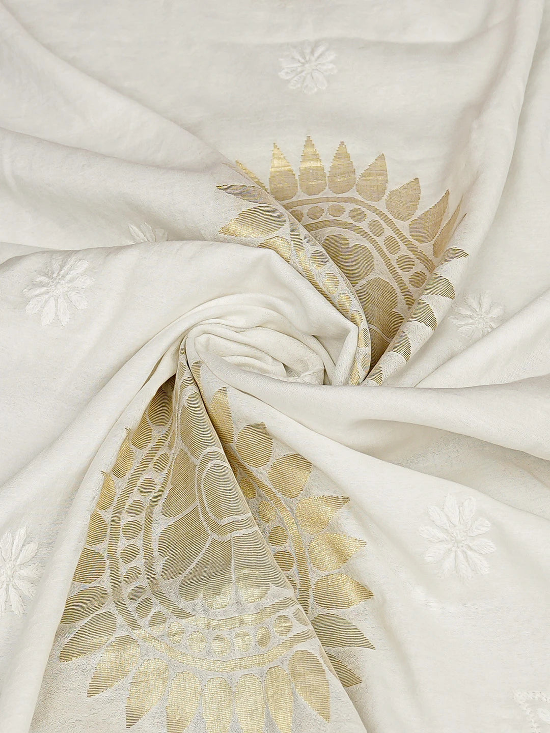 Ada Hand Embroidered White Chanderi Lucknowi Chikankari Dupatta A339231