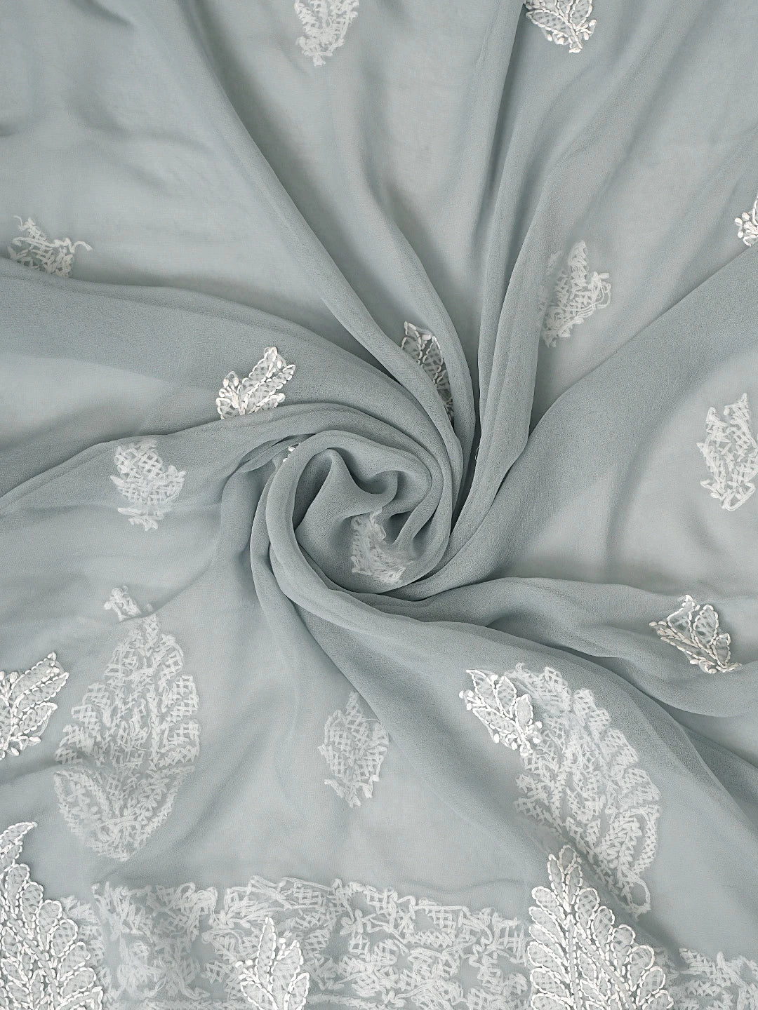 Ada Hand Embroidered Grey Georgette Lucknowi Chikankari Unstitched Suit Piece 01A544952