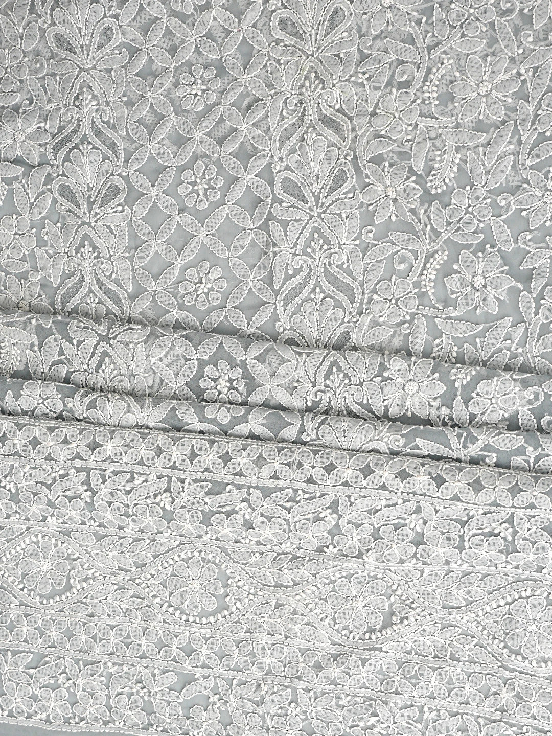 Ada Hand Embroidered Grey Georgette Lucknowi Chikankari Unstitched Suit Piece 01A544952