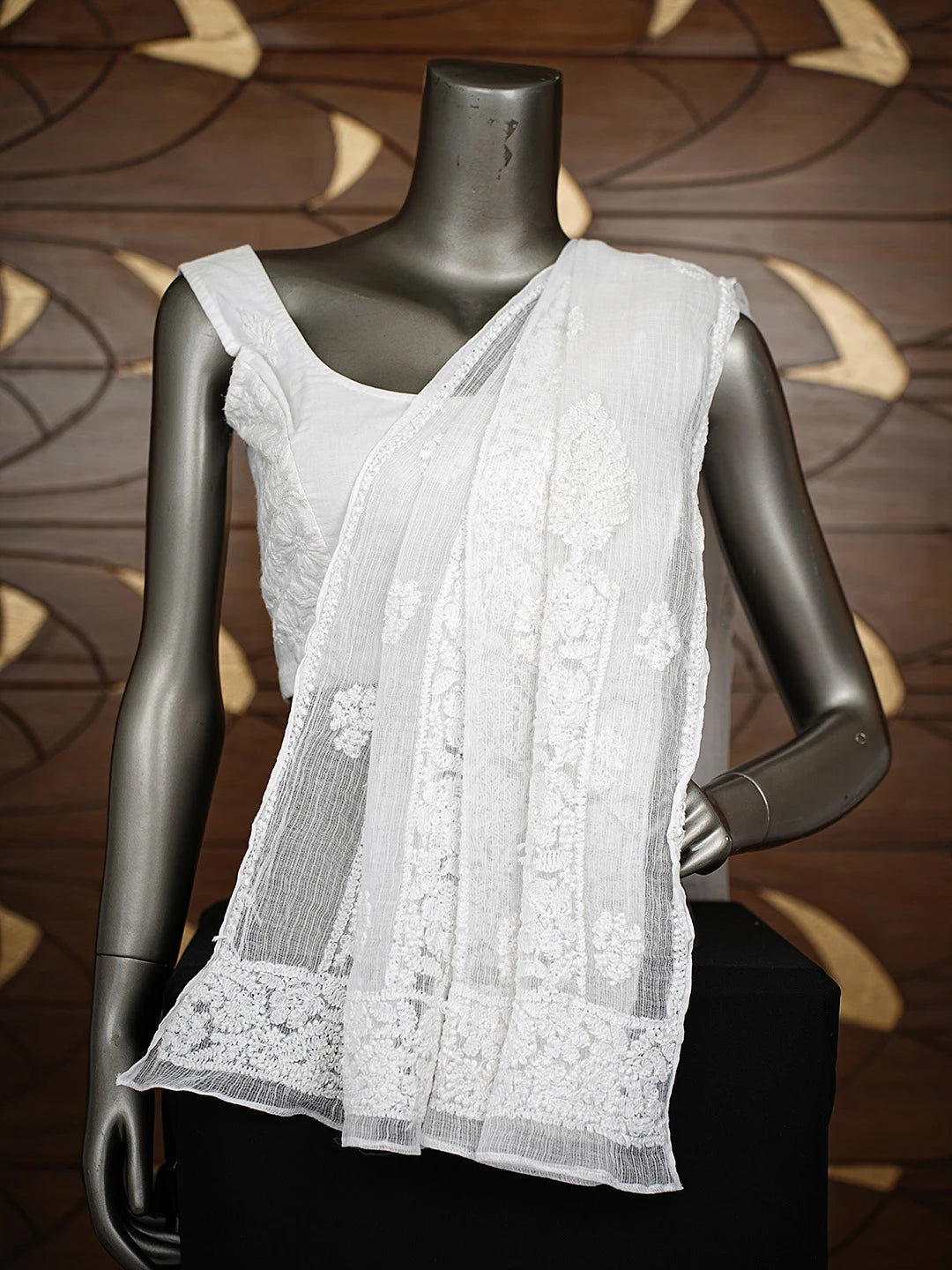 Ada Hand Embroidered White Kota Lucknowi Chikankari Dupatta 01A839923
