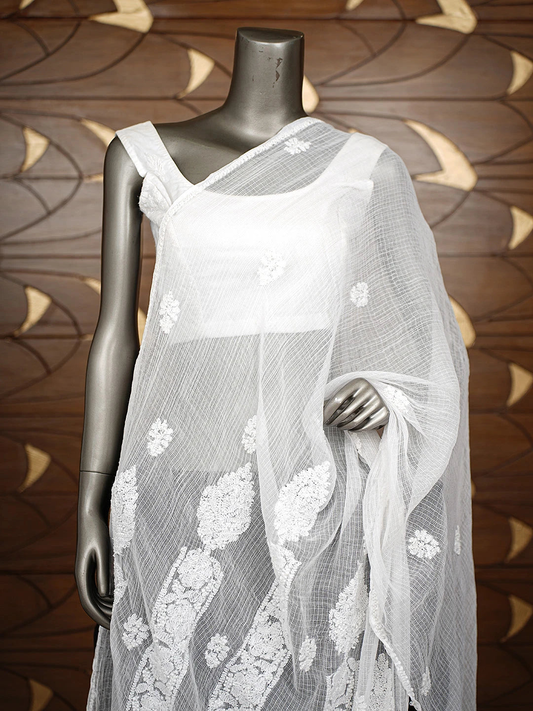 Ada Hand Embroidered White Kota Lucknowi Chikankari Dupatta 01A839923