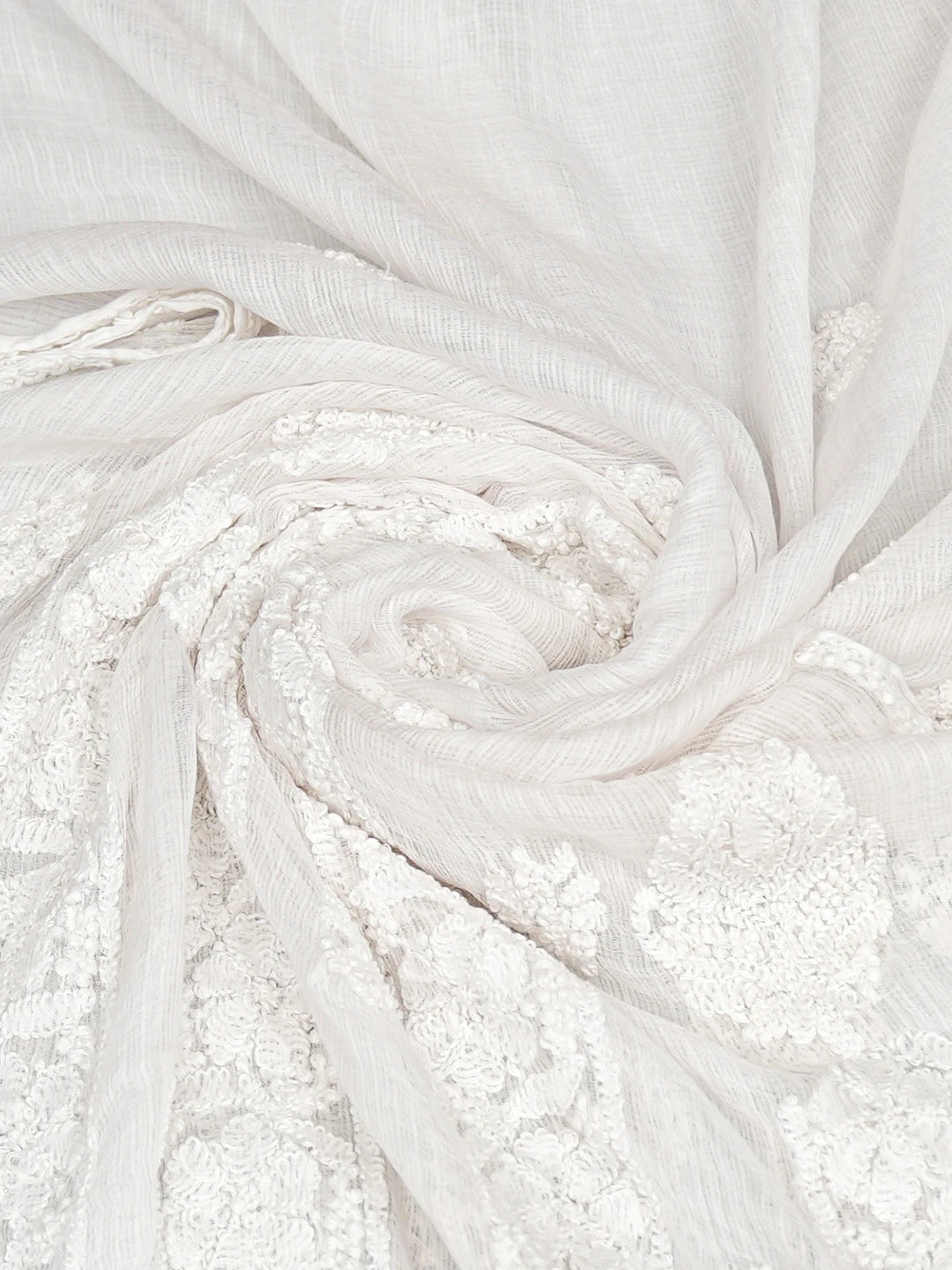 Ada Hand Embroidered White Kota Lucknowi Chikankari Dupatta 01A839923