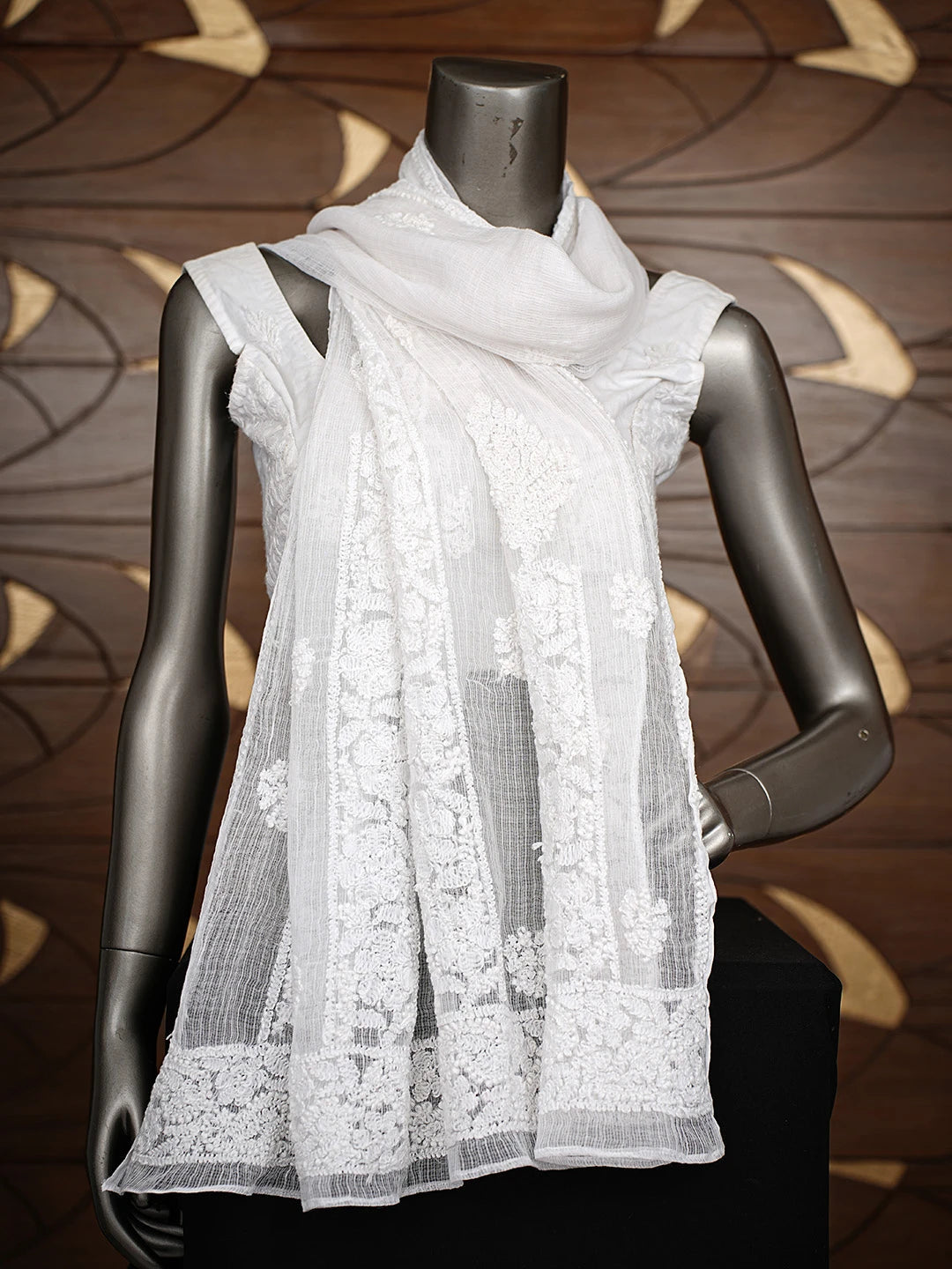 Ada Hand Embroidered White Kota Lucknowi Chikankari Dupatta 01A839923