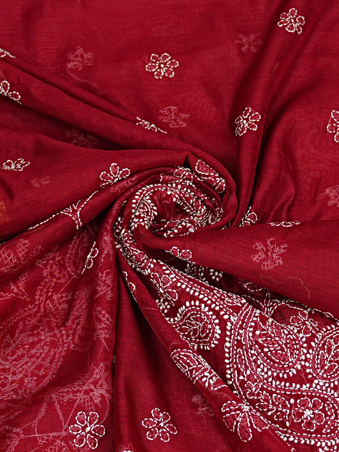 Ada Hand Embroidered Maroon Chanderi Lucknowi Chikankari Dupatta 01A837582