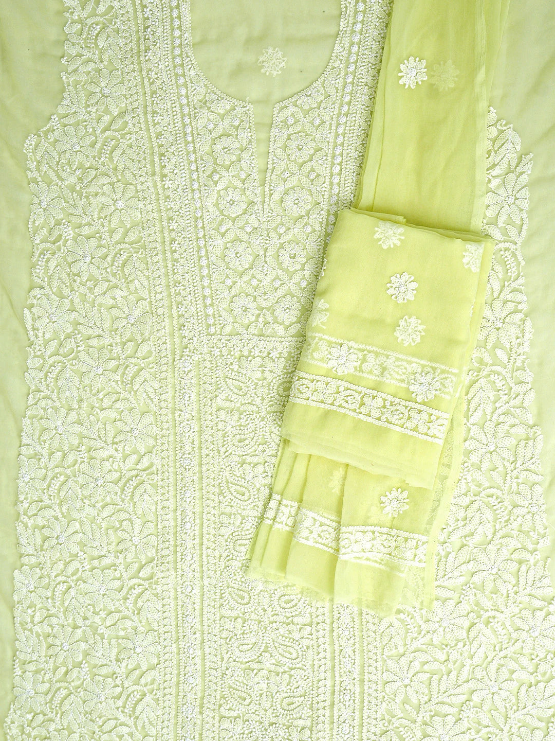 Ada Hand Embroidered Lemon Georgette Lucknowi Chikankari Unstitched Suit Piece 01A866973