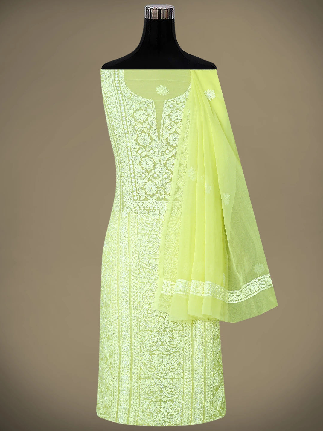 Ada Hand Embroidered Lemon Georgette Lucknowi Chikankari Unstitched Suit Piece 01A866973