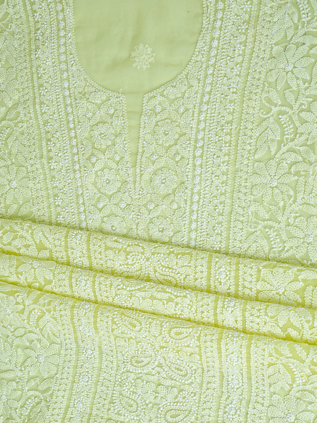 Ada Hand Embroidered Lemon Georgette Lucknowi Chikankari Unstitched Suit Piece 01A866973