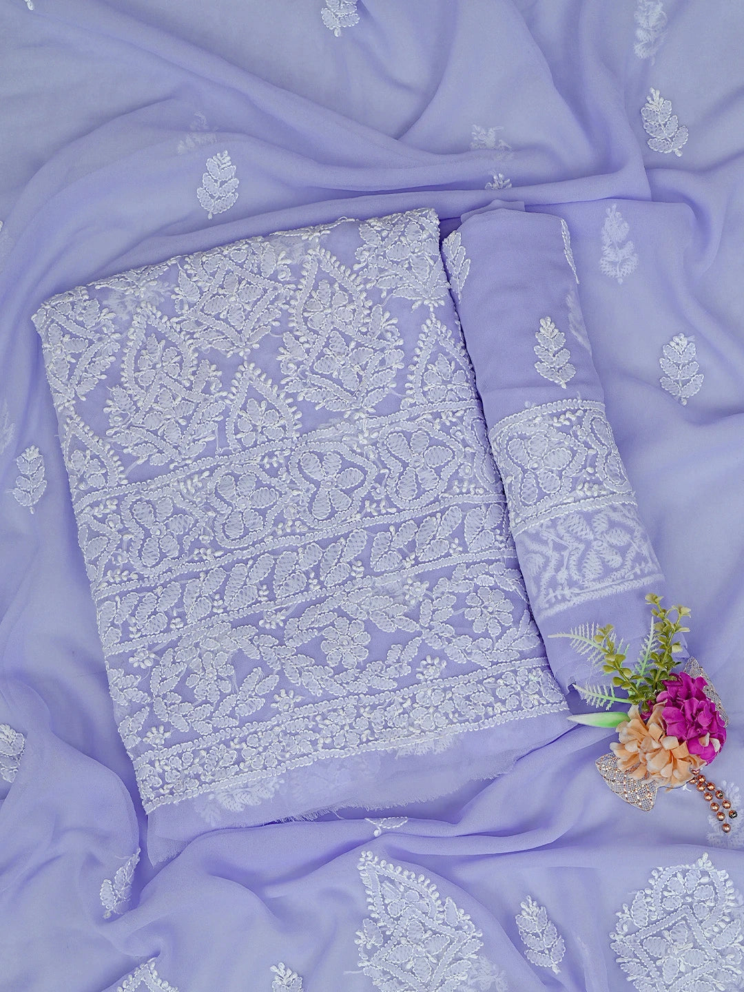 Ada Hand Embroidered Mauve Georgette Lucknowi Chikankari Unstitched Suit Piece 01A835642