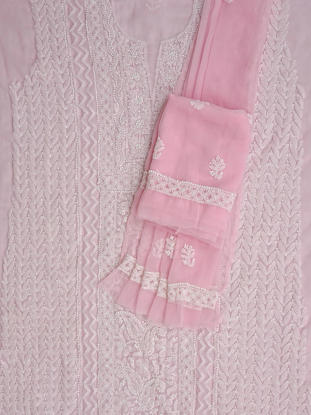 Ada Hand Embroidered Pink Georgette Lucknowi Chikankari Unstitched Suit Piece 01A866977
