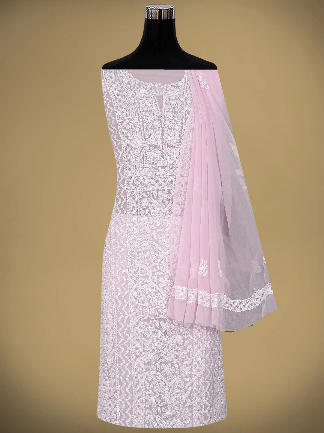 Ada Hand Embroidered Pink Georgette Lucknowi Chikankari Unstitched Suit Piece 01A866977