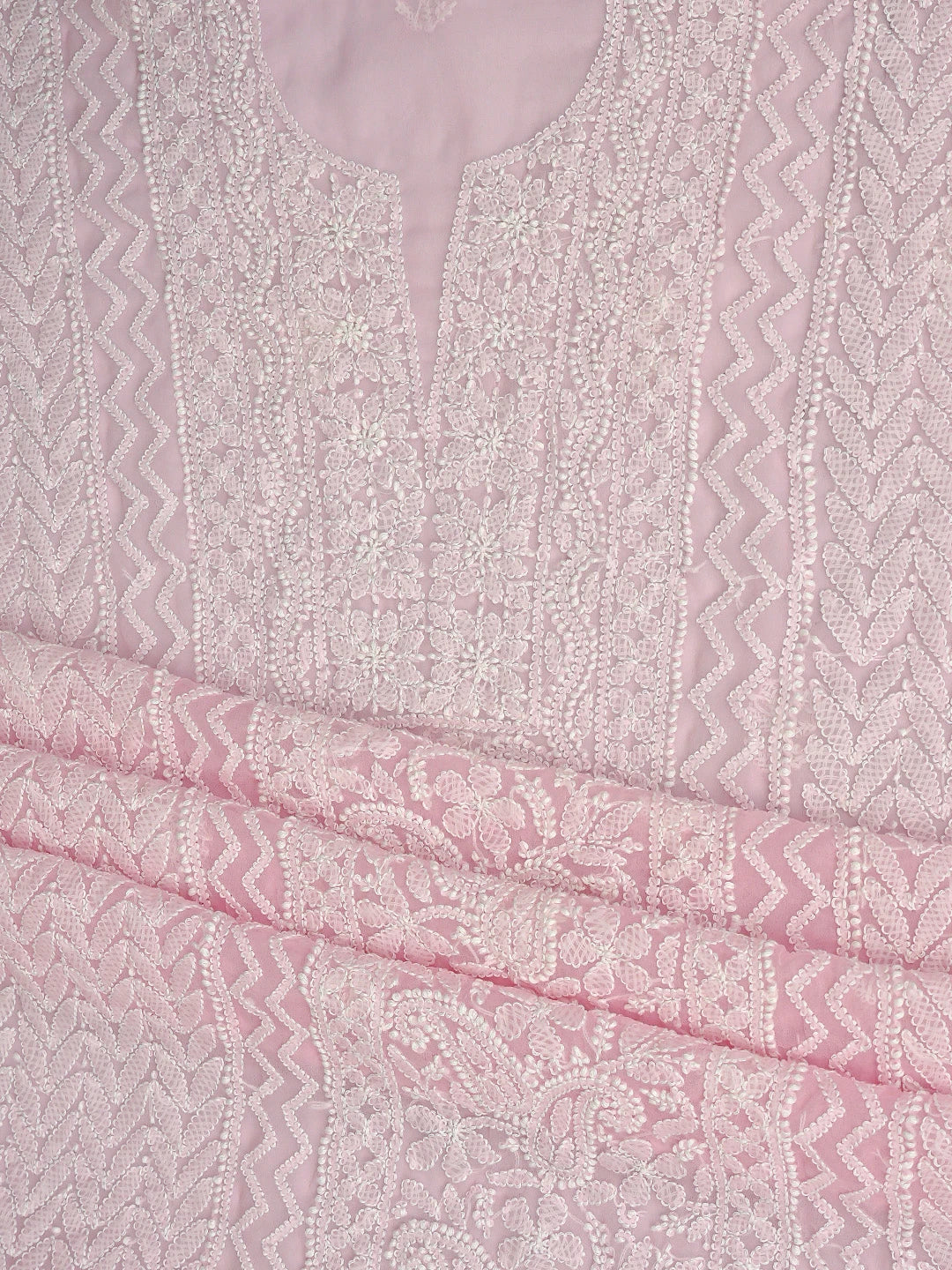 Ada Hand Embroidered Pink Georgette Lucknowi Chikankari Unstitched Suit Piece 01A866977