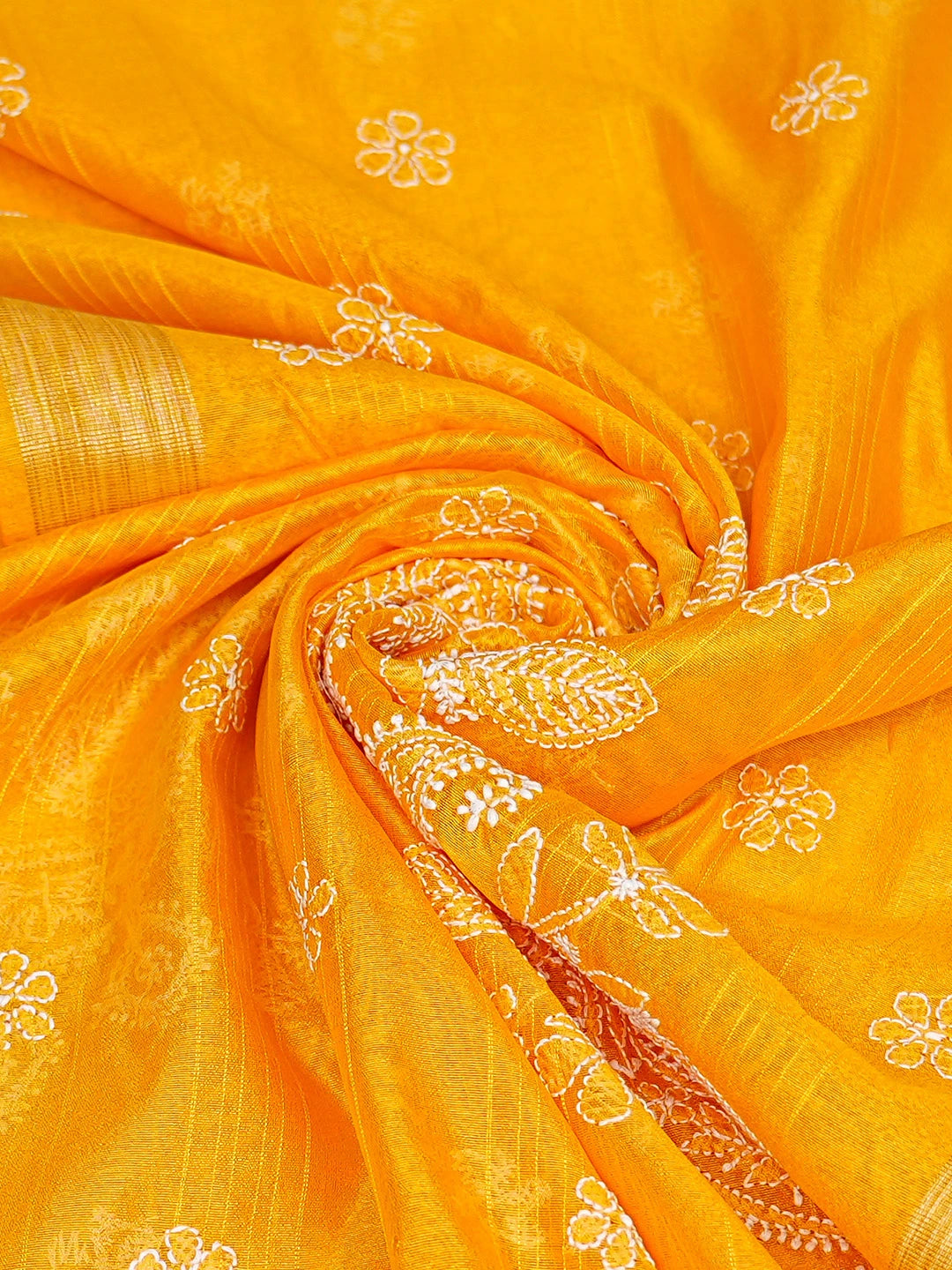 Ada Hand Embroidered Yellow Chanderi Lucknowi Chikankari Dupatta 01A752056