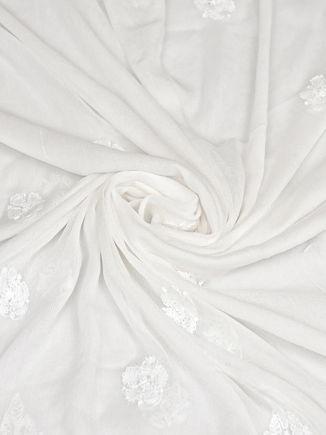 Ada Hand Embroidered White Cotton Lucknowi Chikankari Dupatta 01A863001