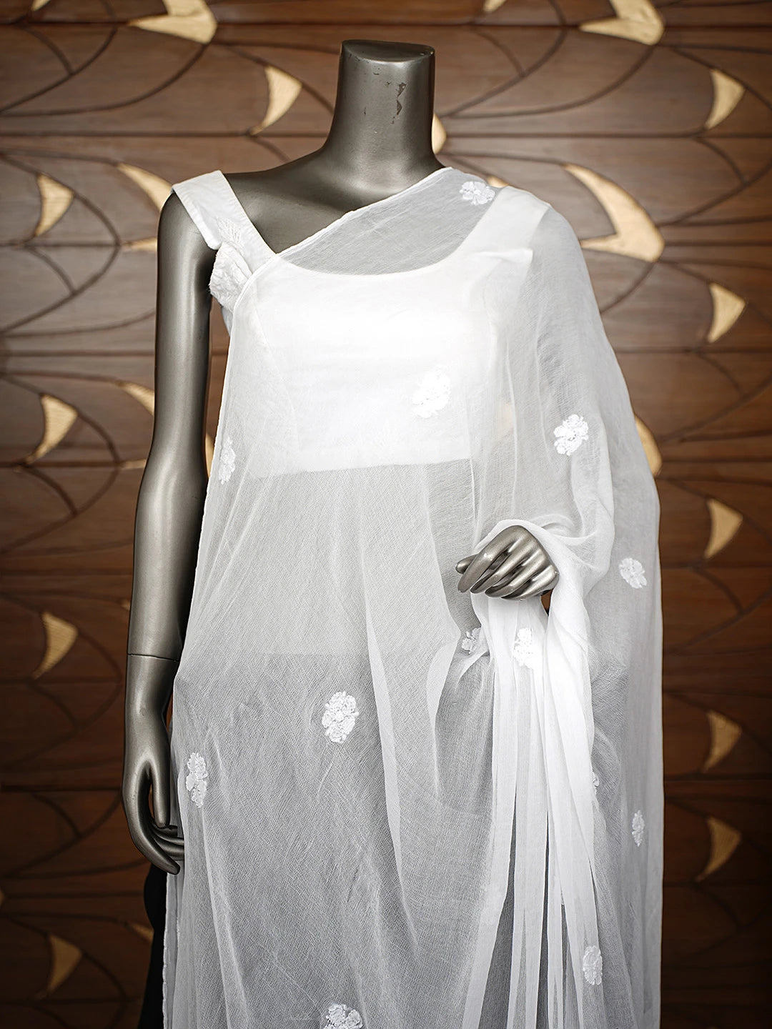 Ada Hand Embroidered White Cotton Lucknowi Chikankari Dupatta 01A863001
